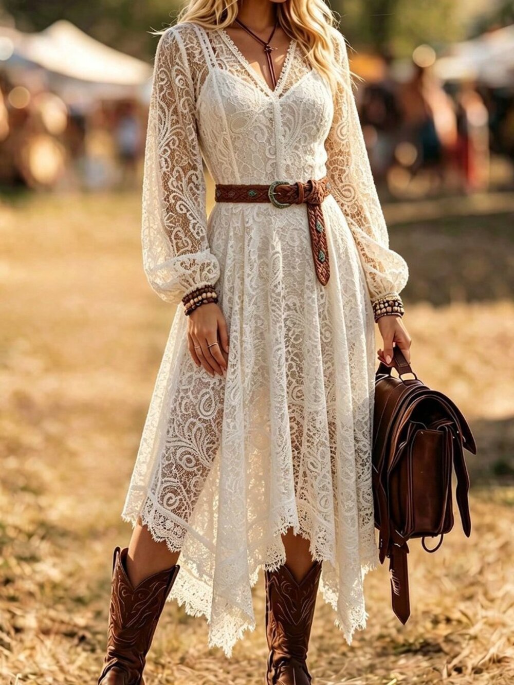 White Elegant Women's A-Line Asymmetrical Hem Boho Dress